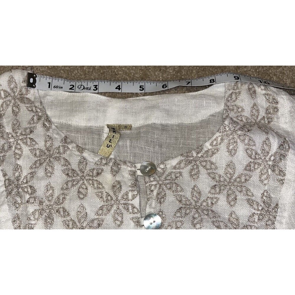 NWT Marilu` (Small) Linen Top Sheer Italy White Embroidered Slit Tunic Button - Picture 11 of 14